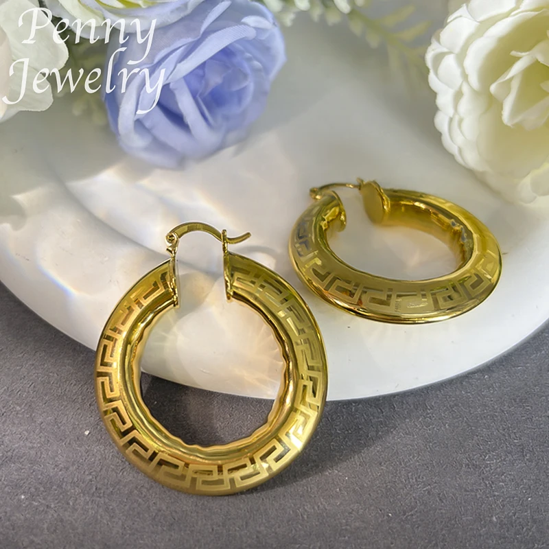 Fashion 18K Gold Plated Hoop Earrings for Women Copper Vintage Circle Earring Party Wedding Gifts Italian African Jewelry Sets