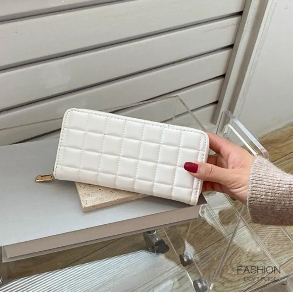 With Zipper Quilted Women's Wallet Multifunctional Money Pocket Long Hand Clutch Coin Purse Card Holder PU Long Wallet Daily