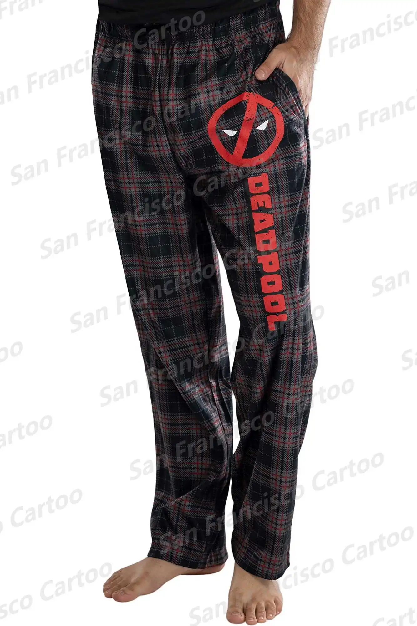 24New Summer Men\'s Marvel Deadpool Logo 3D Plaid Printed Anime Comfortable Pajama Pants KID/Adult Home Casual Pants Fitness Wear