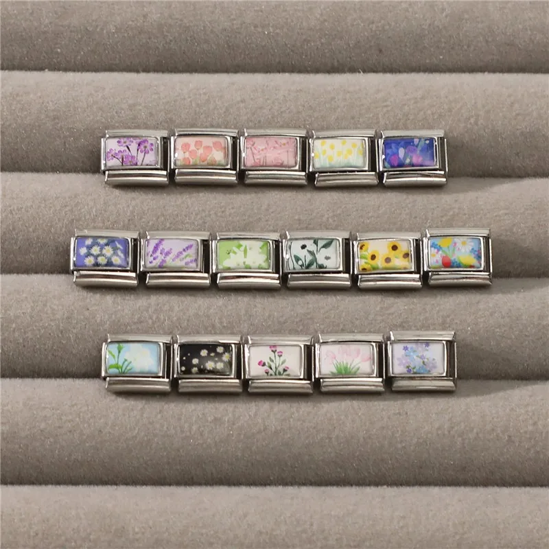 2025 Women's New Fashion Romantic Flower Purple Flower Hyacinth Italian Charms Fit 9mm Stainless Steel Bracelet DIY Jewelry Gift image 6