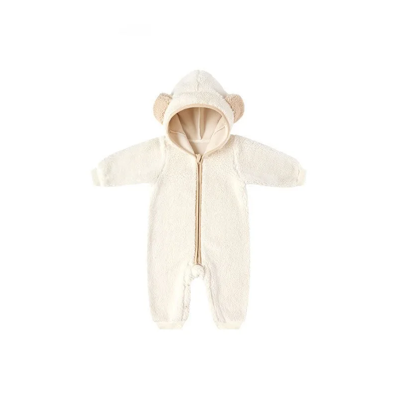 جديد خريف وشتاء 2025 ملابس دافئة للأطفال من قطعة واحدة للأولاد والبنات من الصوف السميك مع قلنسوة وسحّاب رومبير بدلة قطيفة للأطفال الرضع A5324