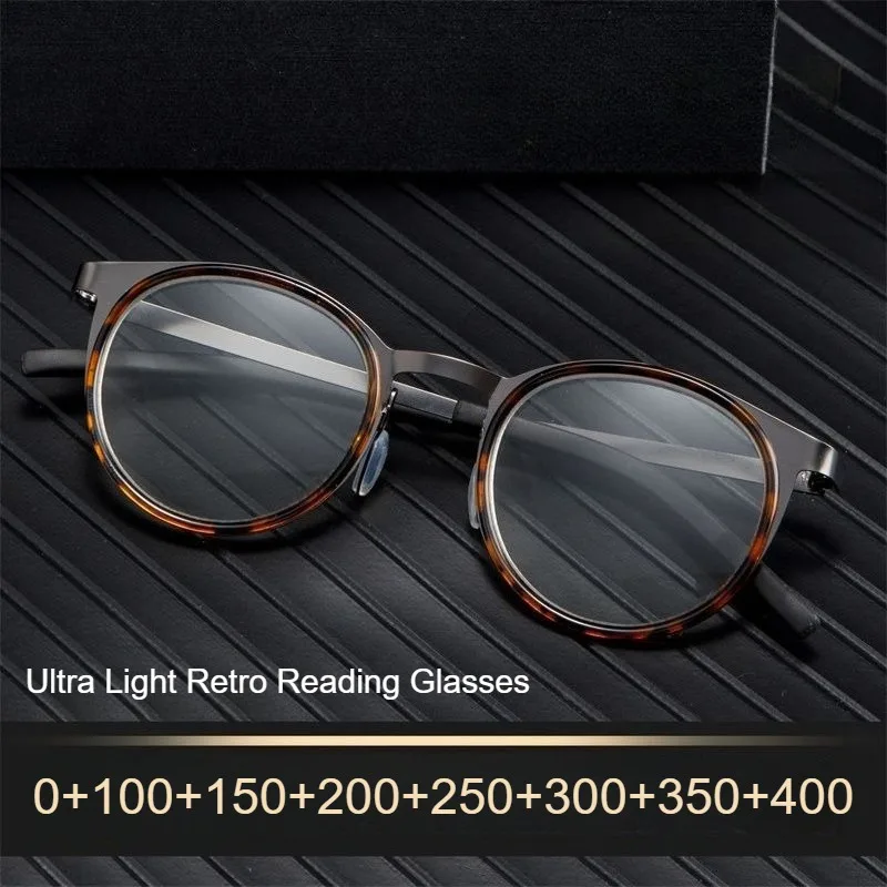 Retro Round Frame Reading Glasses For Men Anti-Blue Light Metal Full Frame Ultra-Thin Far Sight Eyeglasses Men's Business Eyewea