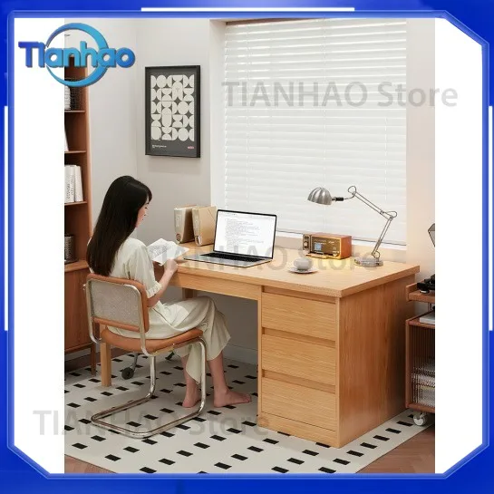 Solid Wood Desk for Home Office with Drawer Writing Table Minimalist Study Desk Natural Wood Style Computer Desk