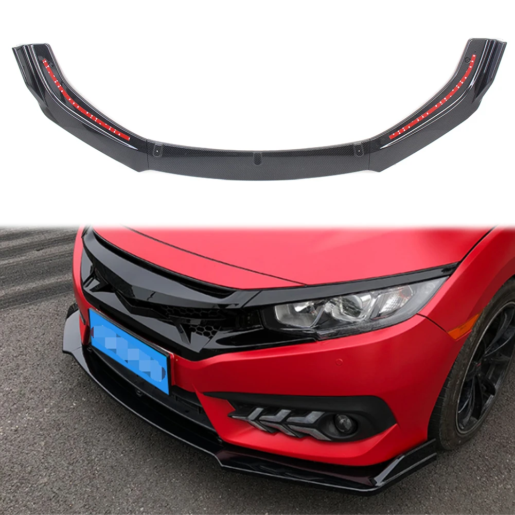 For Civic 2018 Front Bumper Lip Guard Protecter Spoiler For Honda Civic 2016 2017 18 Carbon Fiber Styling ABS Plastic 3PCS