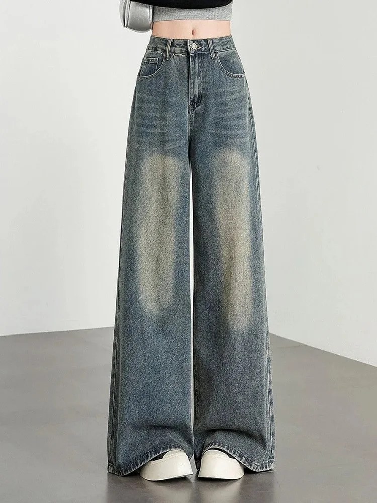 

Vintage Casual Jeans Women High Waist Loose American Y2K Denim Pants Spring Retro Female Pockets All Match Wide Leg Trousers New