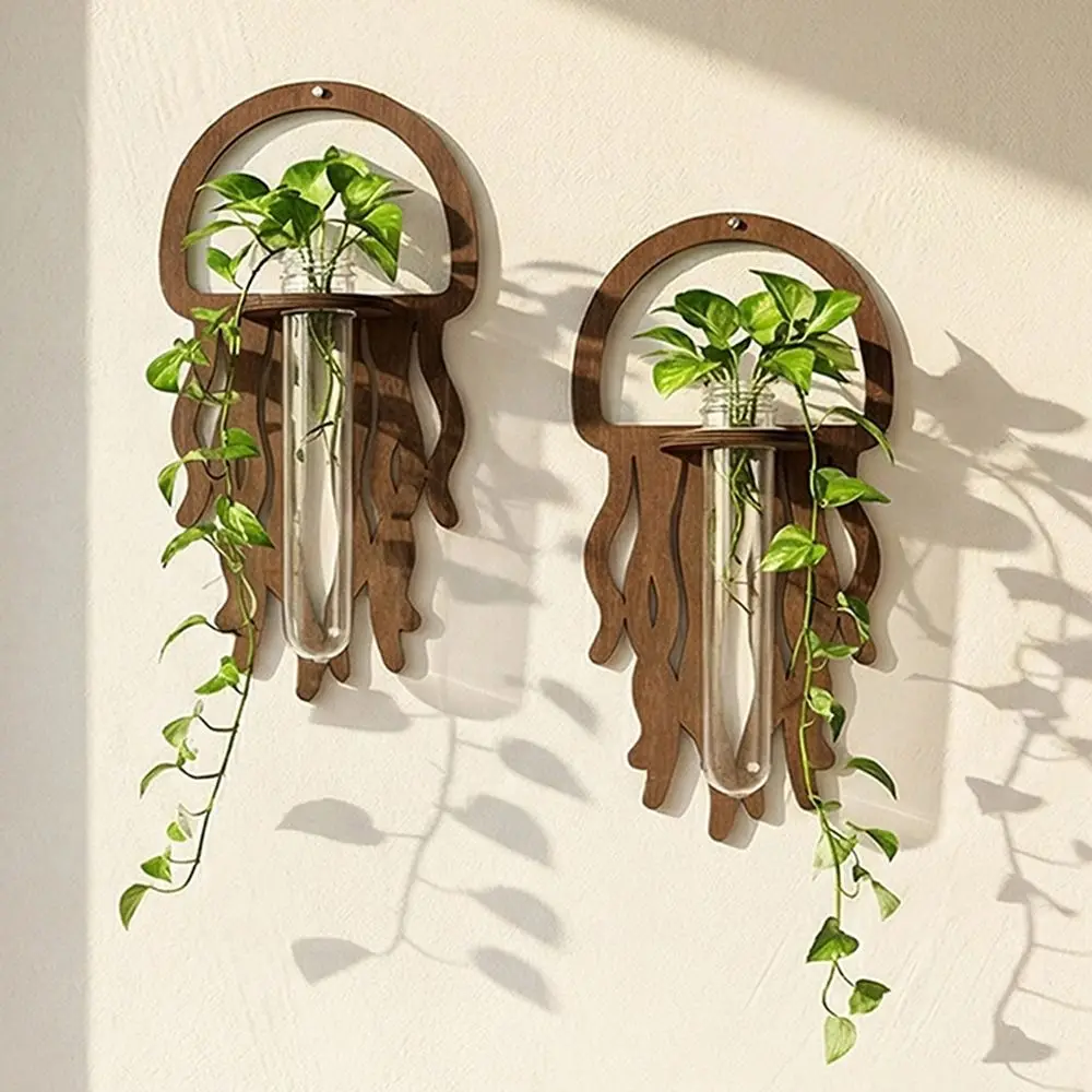 Wall Shelf Wooden Lantern Planter Holder Vase Retro Wall Mounted Planter Sun Jellyfish Home Ornaments Wall Decoration Home Decor