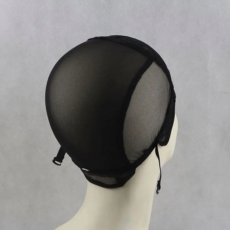 หมวกวิกแบบตาข่ายยืดหยุ่นปรับได้สีดำ H-1 พร้อมสายรัดถักแบบระบายอากาศสำหรับต่อผม