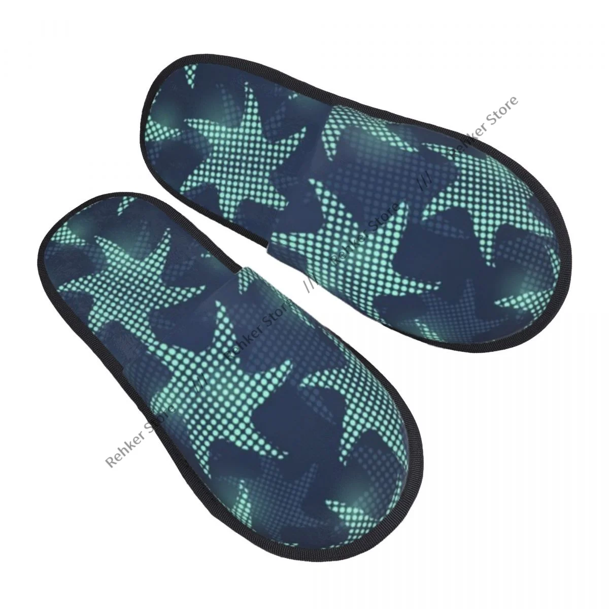 Winter Warm Women Men Plush Flat Indoor Slippers Fishstar Pattern Furry Home Non-slip Shoes