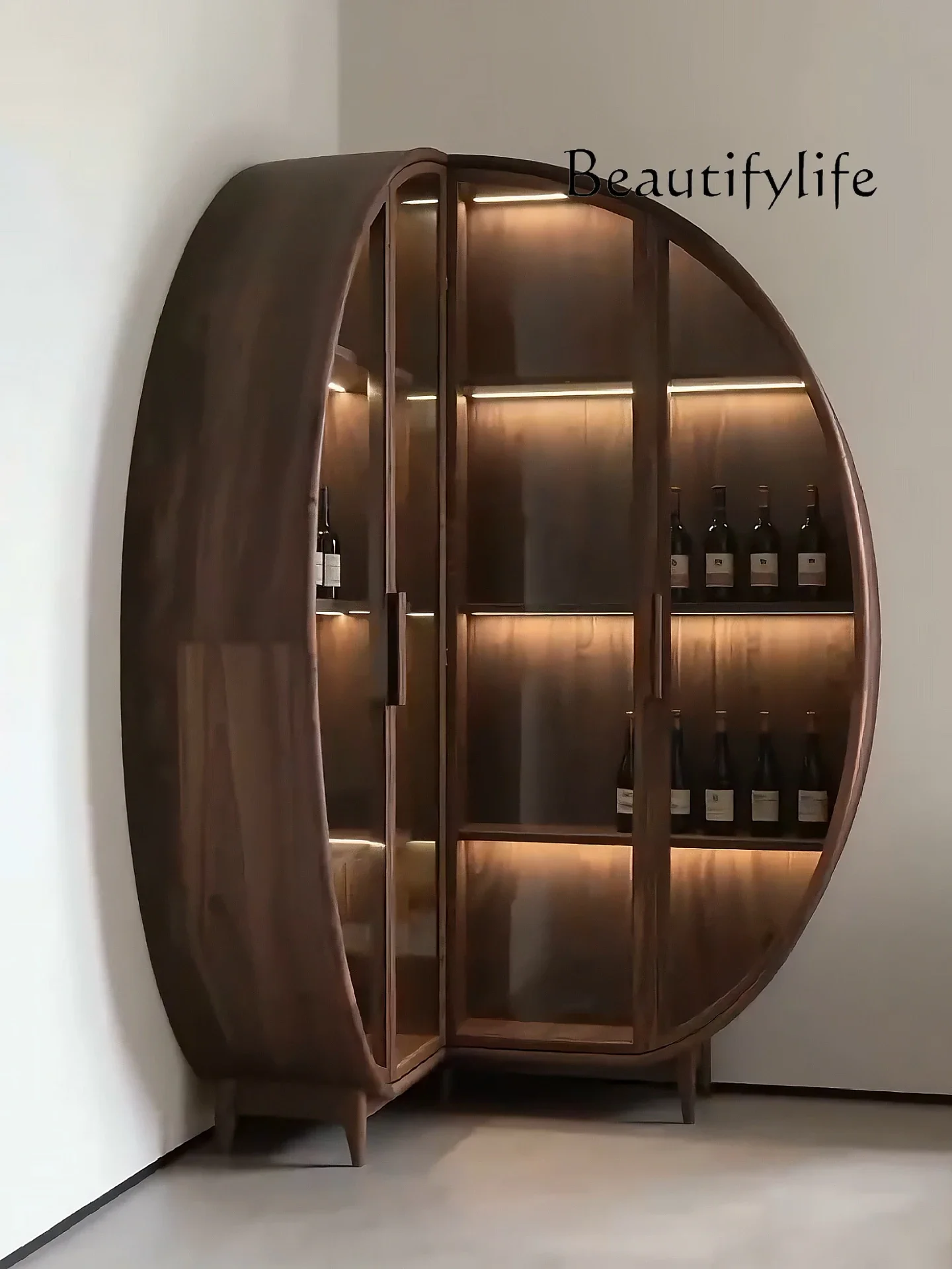 XR New Chinese-style North American Black Walnut Wine Cabinet Minimalist Solid Wood Display Cabinet Living Room Corner Decoratio