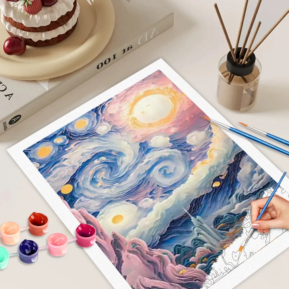 

GATYZTORY Oil Painting By Numbers Starry Sky Landscape Handpainted Home Decoration Picture Night Digital Painting Canvas
