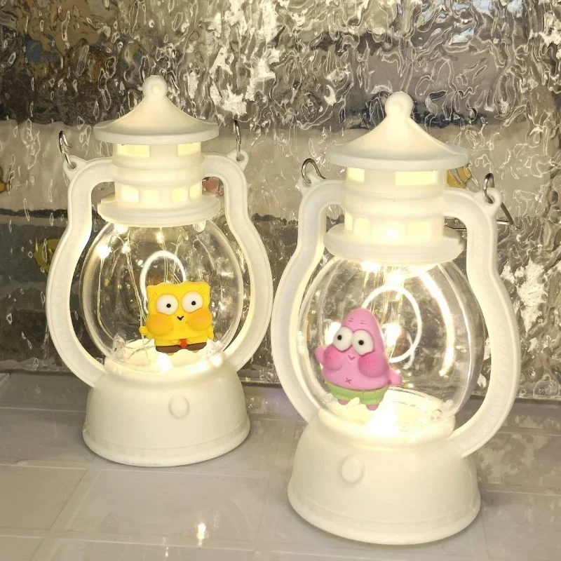 SpongeBob Night Light Handheld LED Small Oil Lamp Cartoon Anime Kid Home Bedroom Decoration Electronic Candle Light Toy Ornament
