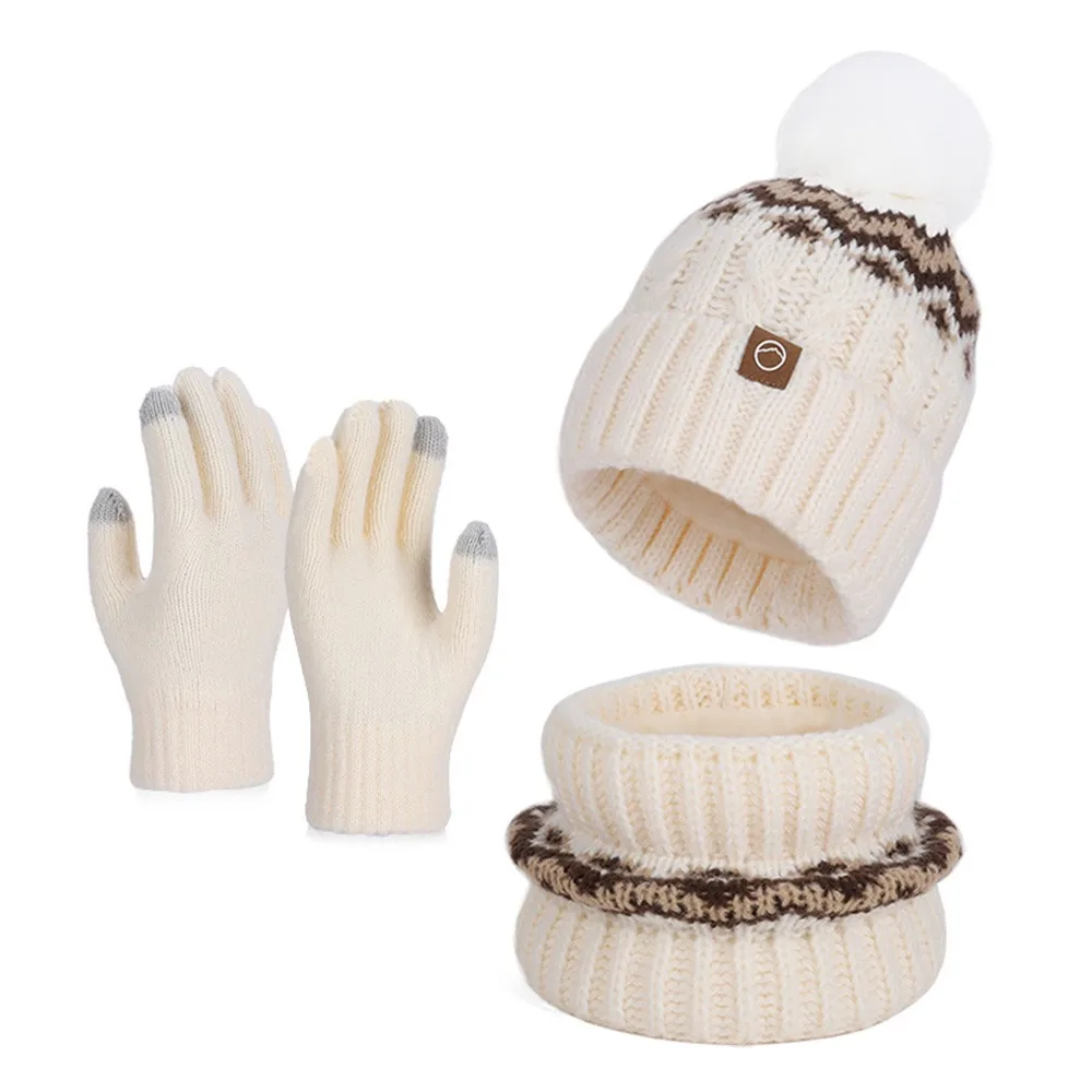 

3 шт./компл., модная теплая зимняя шапка, шарф, перчатки, сенсорный экран, защита шеи, шарф, перчатки, комплект, мягкие ветрозащитные шапочки, шапка для мужчин и женщин