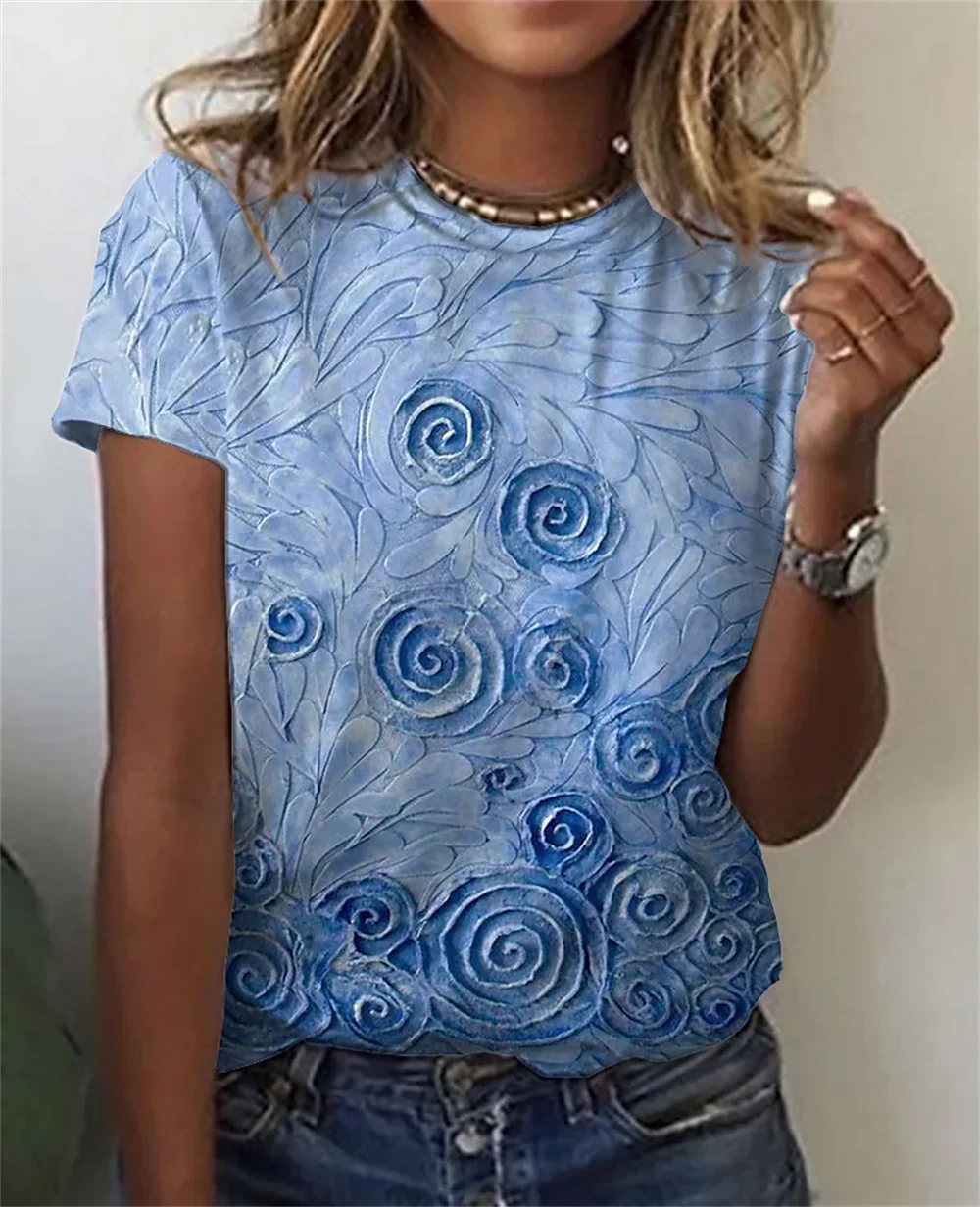 T-Shirt estive fiore di rosa stampa 3D Streetwear maglietta oversize con scollo a o moda Casual floreale da donna Y2K top da ragazza femminile Tees