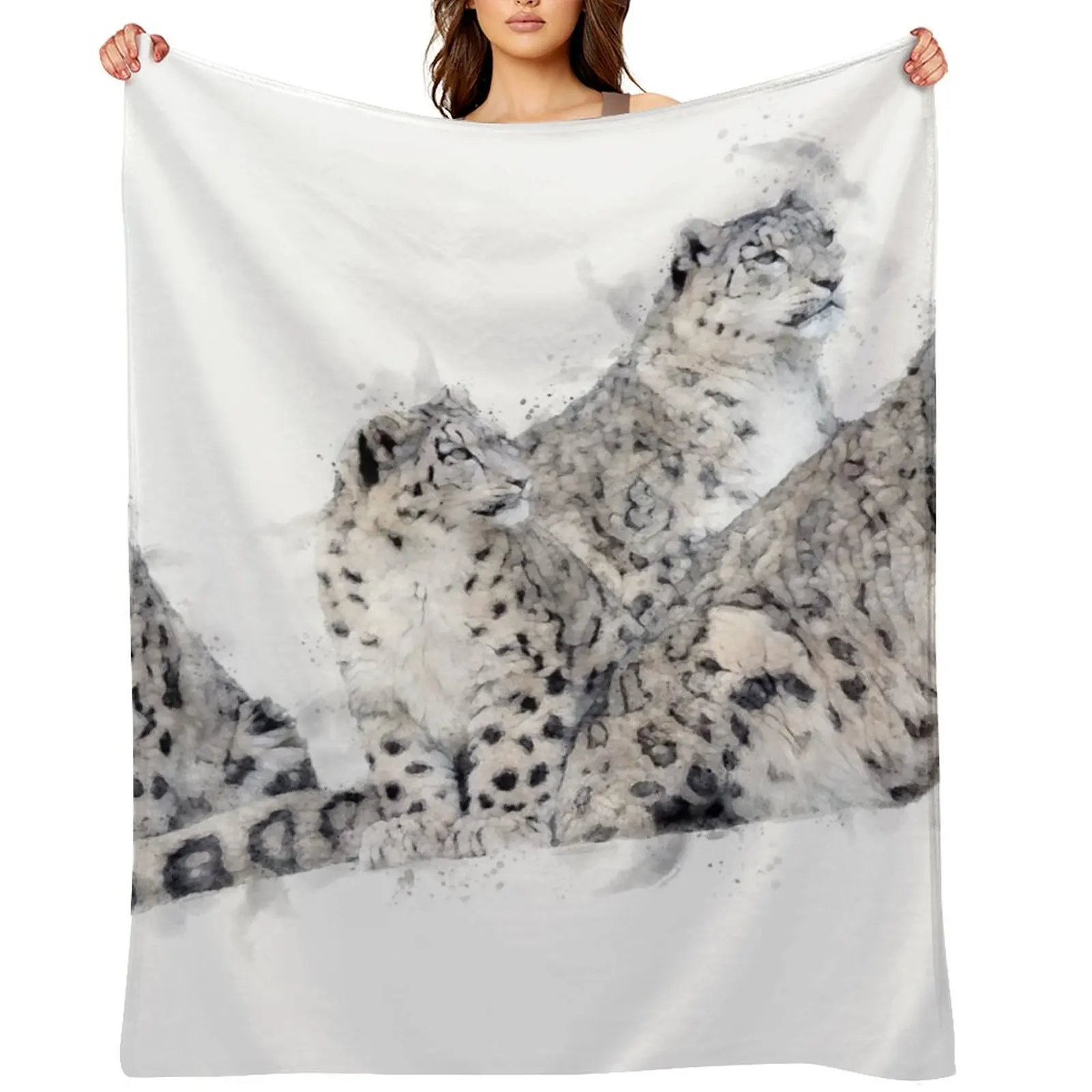 

Snow leopard Watercolour Artwork Throw Blanket christmas gifts Blankets For Bed Luxury Designer Blankets For Baby Blankets