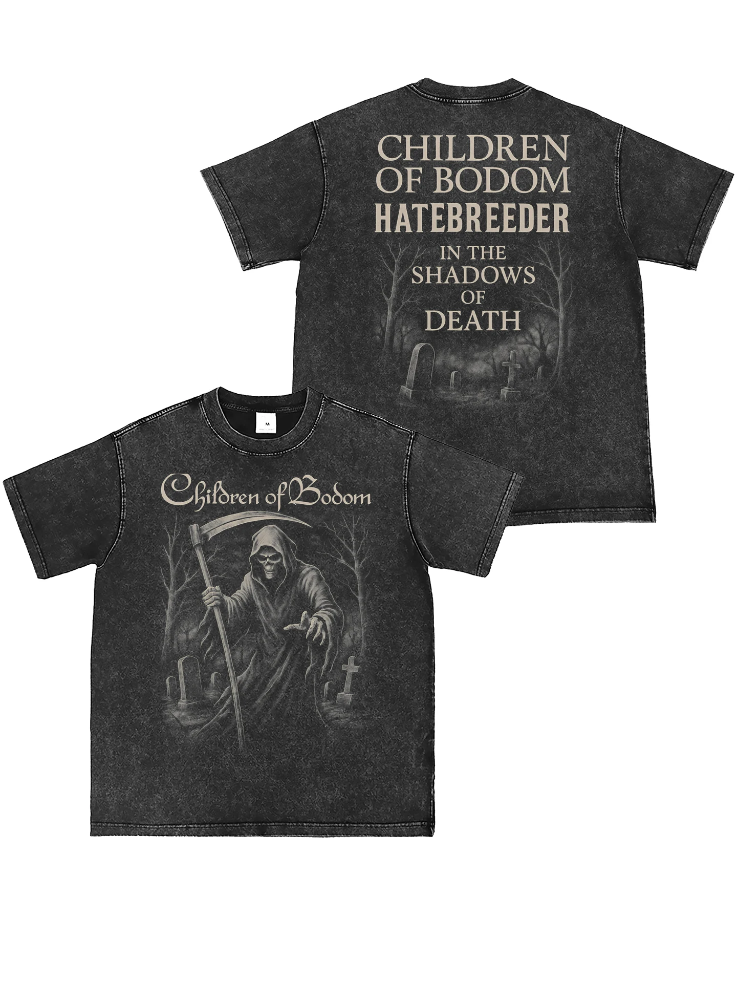 Children of Bodom Band Washed Vintage Grey American Street Punk Rock Short Sleeve T-Shirt Loose Fit Cotton Youth Summer T-Shirt