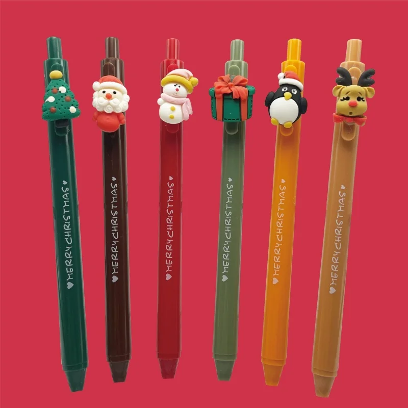 36pcs/lot Kawaii Christmas Tree Santa Claus Elk Snowman Press Ballpoint Pen Cute Ball Pens School Writing Supplies