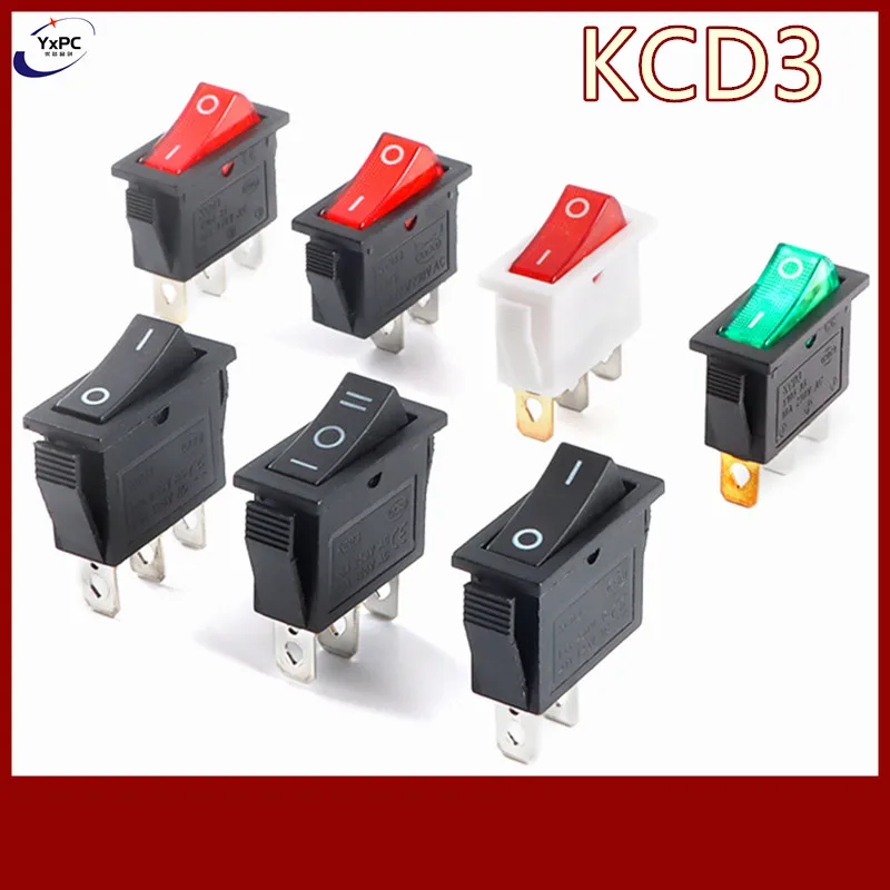 1pcs KCD3 Rocker Switch ON-OFF ON-OFF-ON 2 Position 3Pins Electrical equipment With Light Power Switchs 6A/250V AC 10A/125V AC