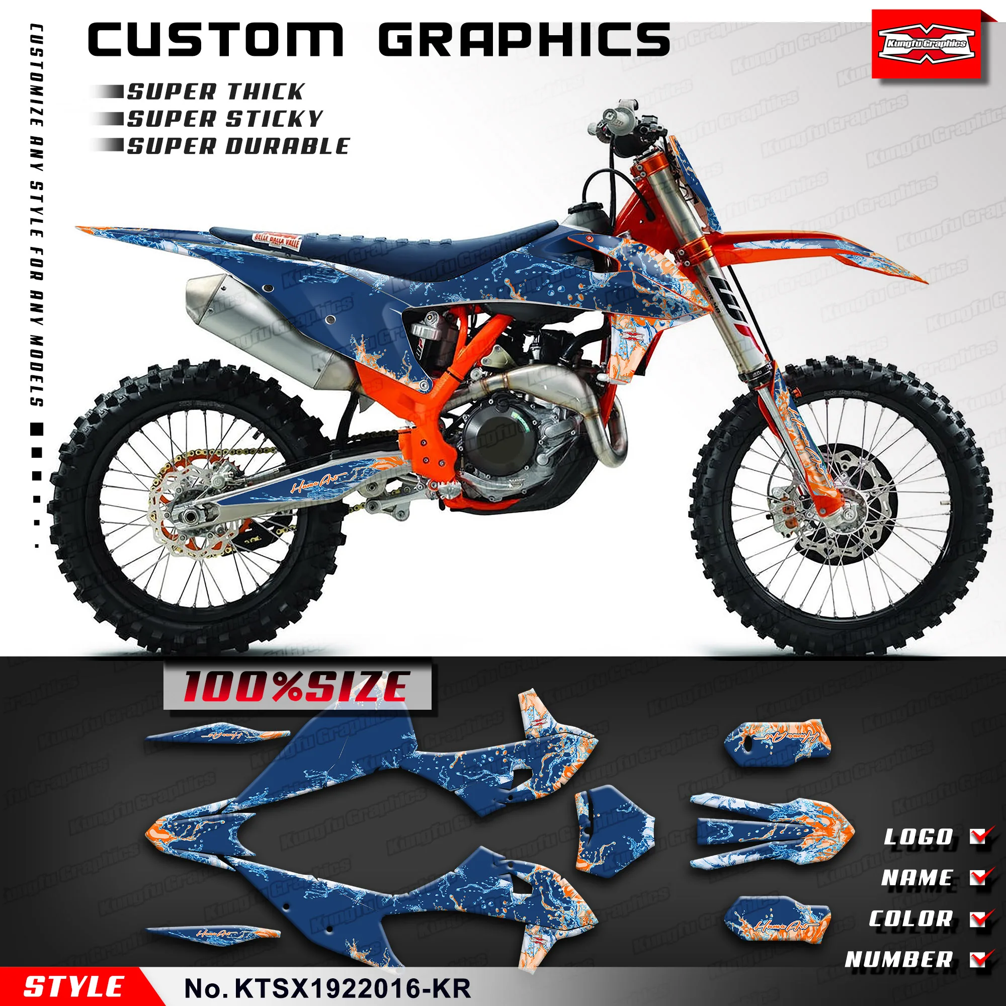 

KUNGFU GRAPHICS Racing Graphics Stickers Complete for KTM 125 150 250 350 450 SX XC EXC XCW 19 20 21 22 23, KTSX1922016-KR