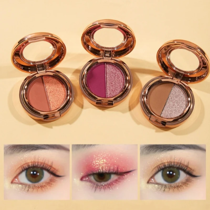 ダブルカラーアイシャドウパレットマットグレーグリッターシャドウ輪郭パウダー顔料アイプライマー美容メイクアップ化粧品オレンジ