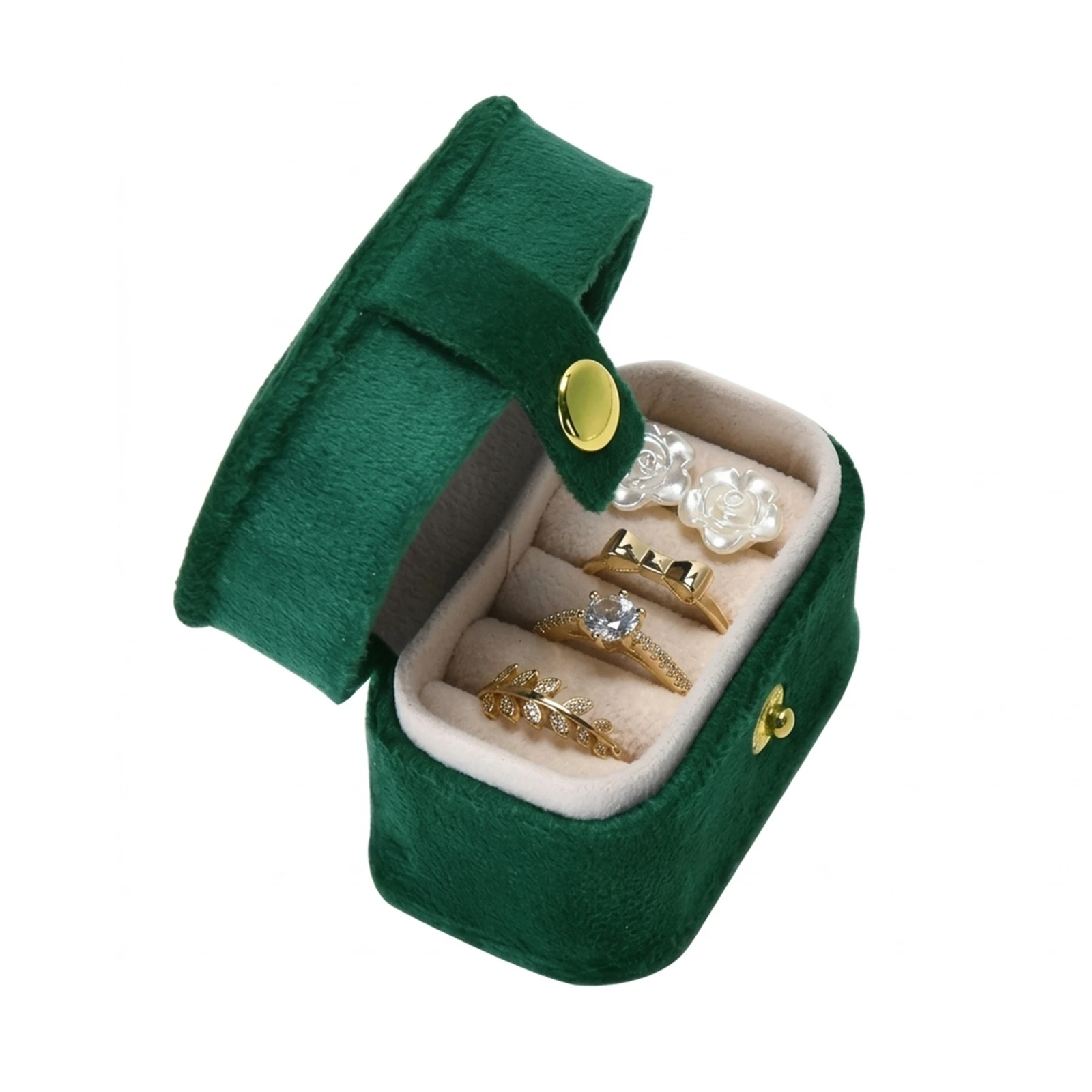 Portable Ring Storage Box Compact for Travel Handbags, Mini Jewelry Organizer with Snap Closure, Durable Case Essentials