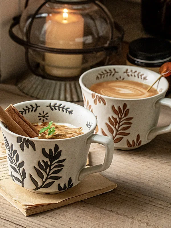 Artisan Hand-Painted Ceramic Mug - Minimalist Textured Coffee & Milk Cup, Japanese Wabi-Sabi Style for Home & Office