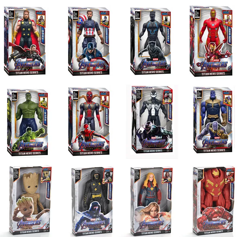 Novo filme os vingadores figura de ação luminescente 12 Polegada homem-aranha homem de ferro figura modelo pvc brinquedos colecionáveis para presente surpresa