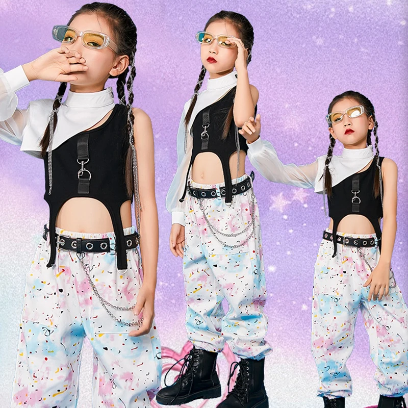 Girls HipHop Clothes Single Sleeve Tops Tie Dye Cargo Pants Sets Street Dance Performance Costume Kpop Jazz Dance Outfit DL11396