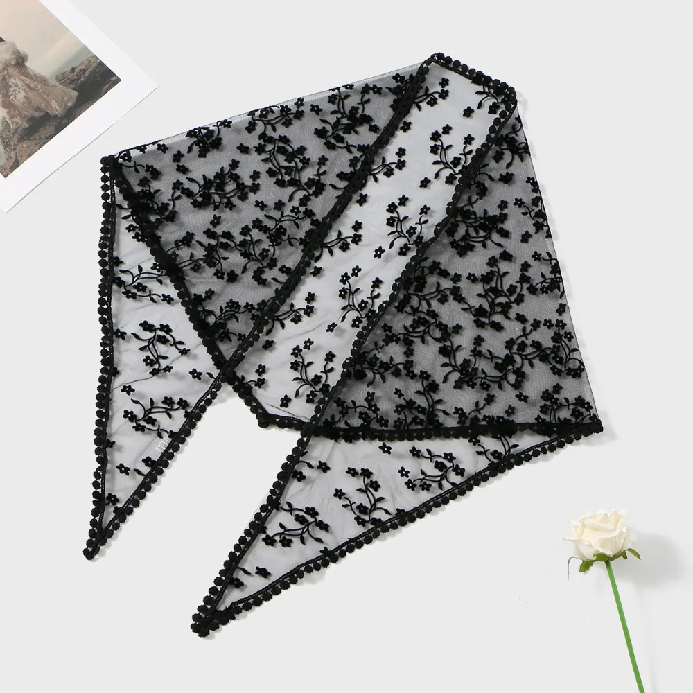 New Hollow Out Lace Scarf Embroidery Solid Color Foulard Bandana Vintage Thin Fart Curtain Women