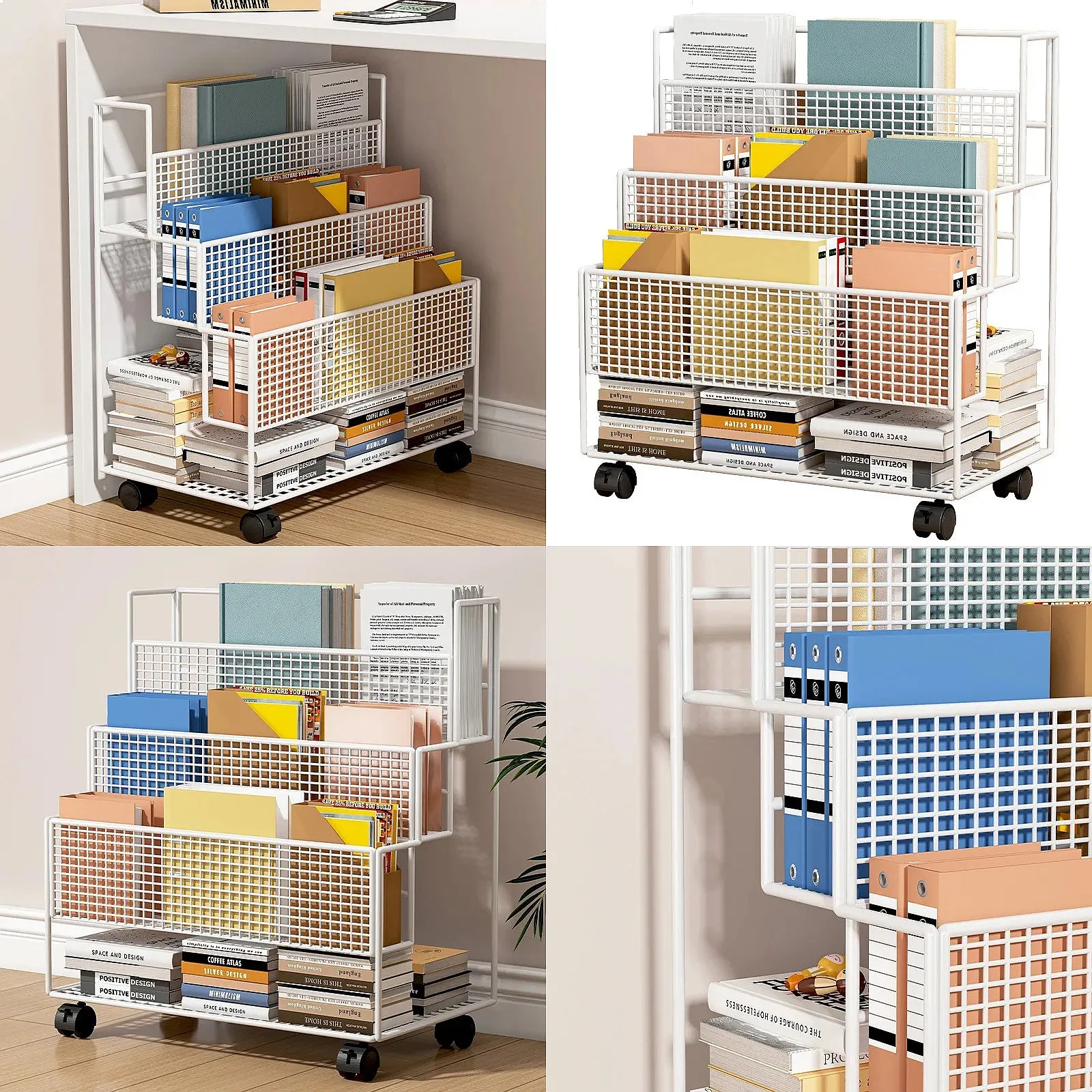 Under The Table Shelf Floor-to-ceiling Mobile Trolley Desk Storage Student Classroom Dormitory Multi-layer Simple Bookcase