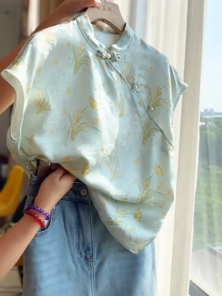 

Новая модная женская футболка с принтом в китайском стиле, больших размеров, летняя новинка, универсальная, омолаживающая, с круглым вырезом, нелипкая