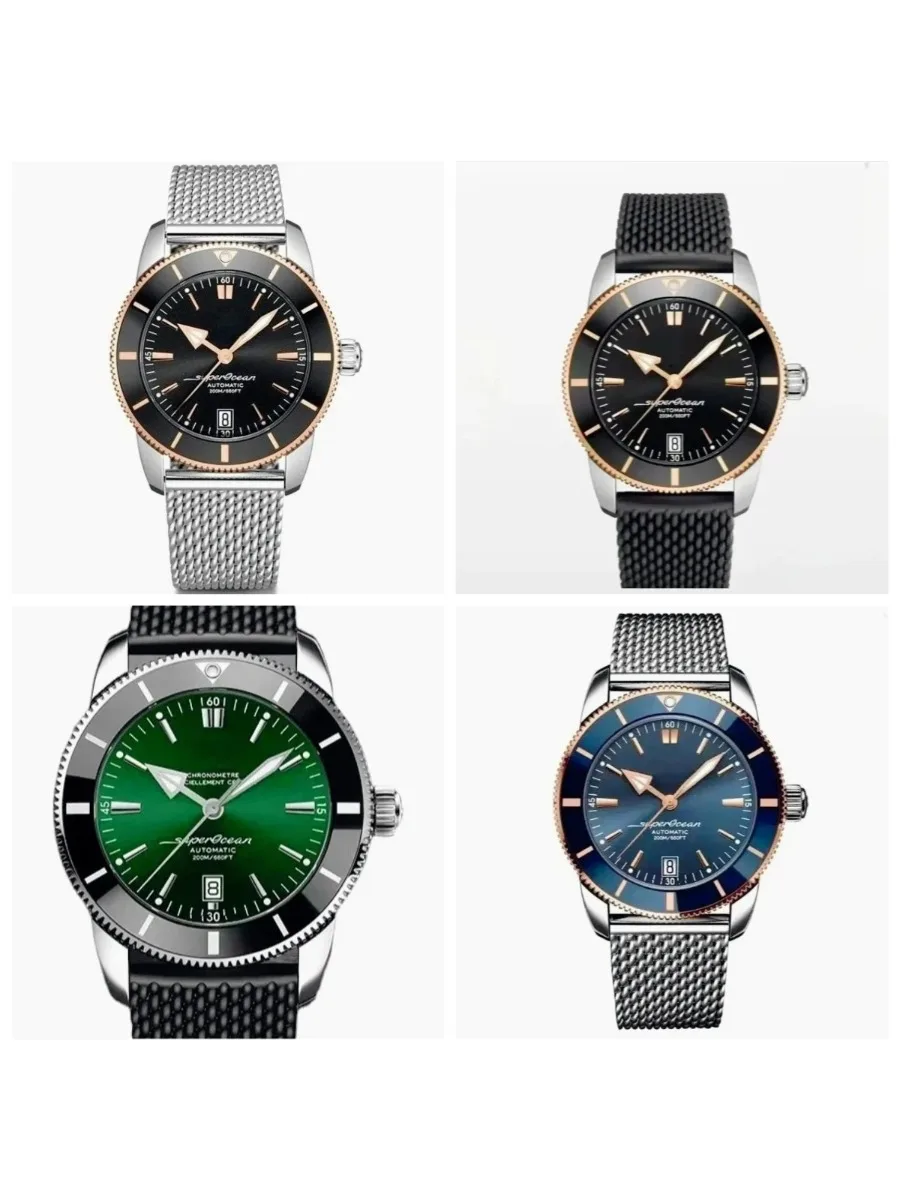 46MM heren automatisch mechanisch horloge 904L roestvrij staal SuperOceanes roségoud zwart blauw rubberen keramiek polshorloge - afbeelding 2