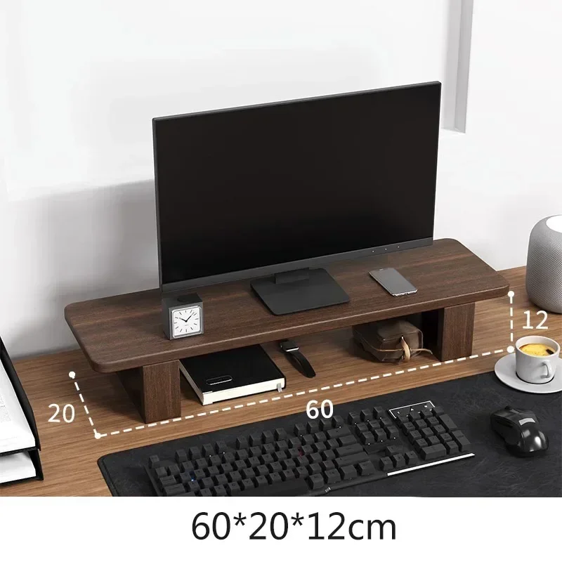 Nordic Simple Walnut Color Computer Monitor Raised Shelf Screen Support Stand Office Laptop Cooling Storage Holders Solid Wood