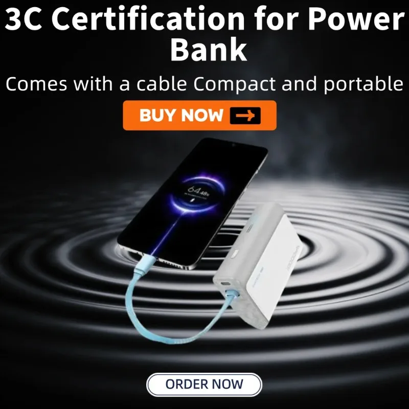 

10000mAh Built-in Cable Power Bank with 33W Fast Charging Compact and Portable Mobile Power Supply for IPhone16Pro