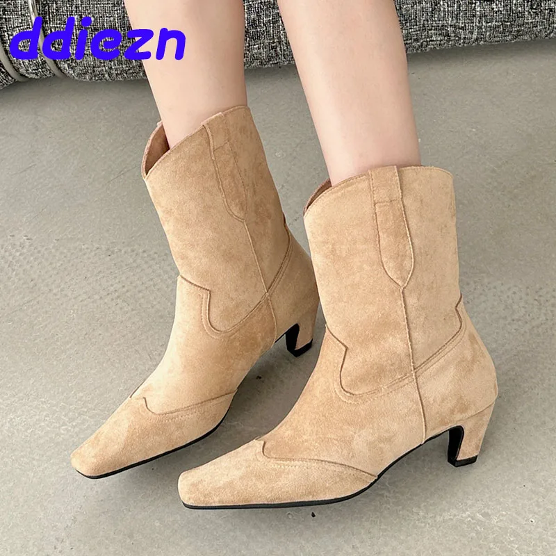 

Footwear Ladies Western Short Booties Designer Slip On Shoes Fashion Ankle Chelsea Boots With Heels Shoes For Women