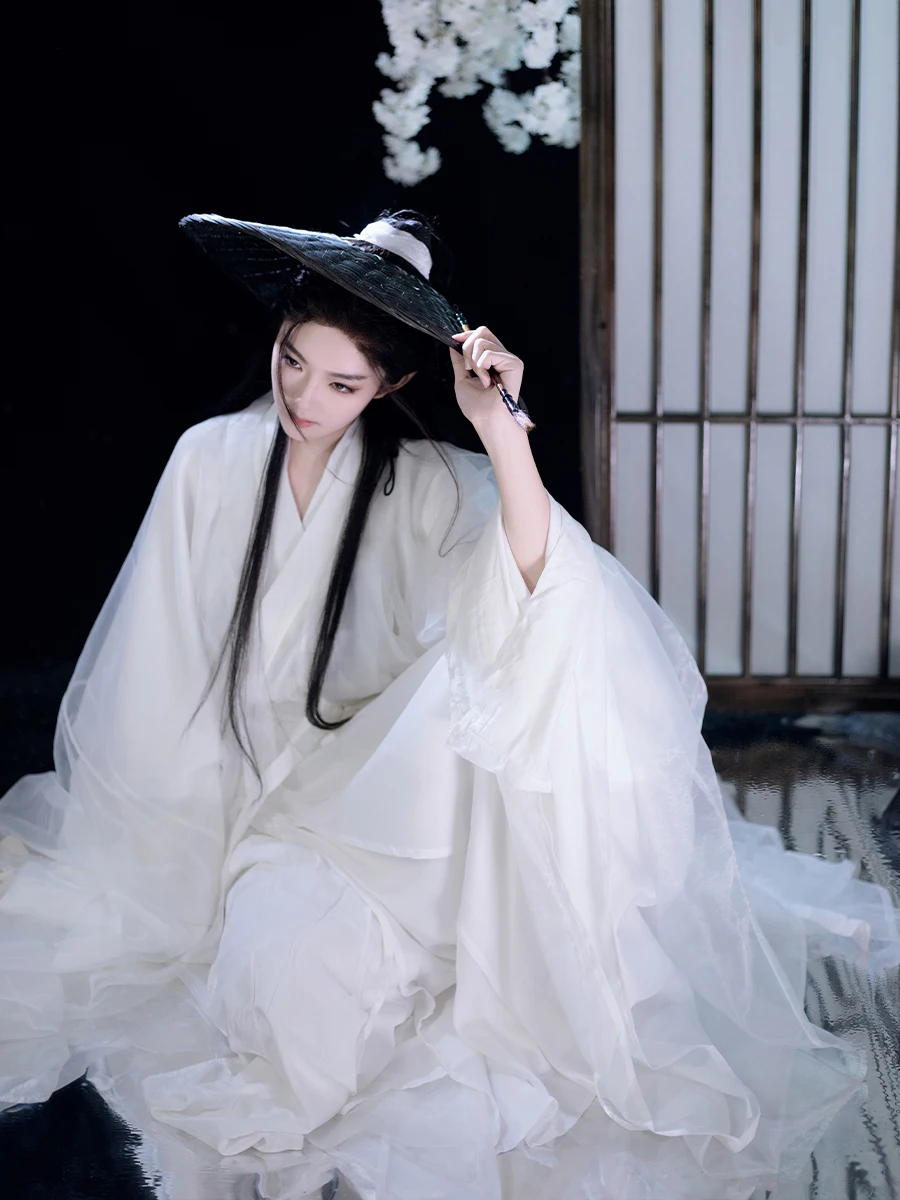 

Длинное китайское традиционное платье Ханьфу (аньцзи белый) в стиле династий Сун и Тан с воротником и широкими рукавами для женщин, для занятий боевыми искусствами...