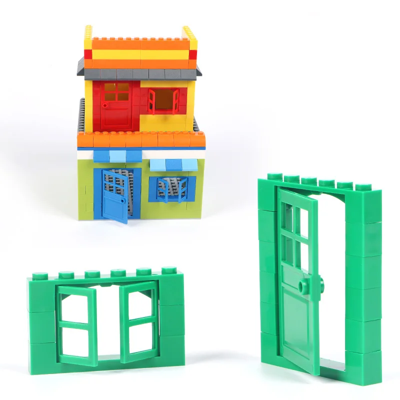 102pcs Building Blocks City DIY Creative House Bricks Doors  Windows Bricks Bulk Educational Kids Toy Blocks Fit