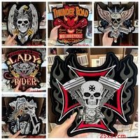 Punk Large Patch Motorcycle Biker Iron On Patches On Clothes Jacket Back Skull Embroidery Patches For Clothing DIY Sewing Patch