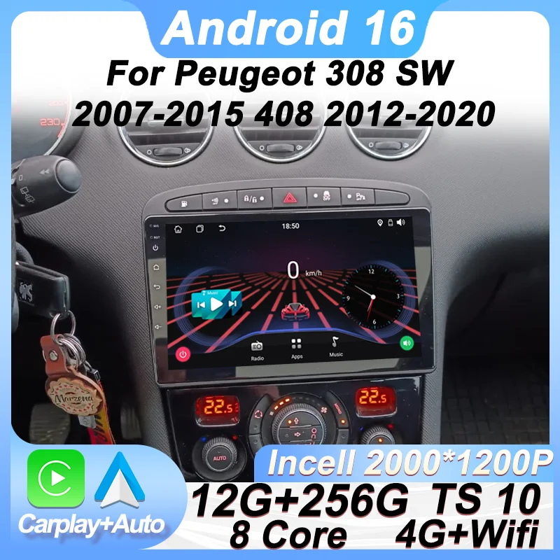 

Android 16 Car Radio For Peugeot 308 SW 2007-2015 408 2012 - 2020 Navigation GPS Carplay Android Auto Head Unit 5G WIFI 9inch BT