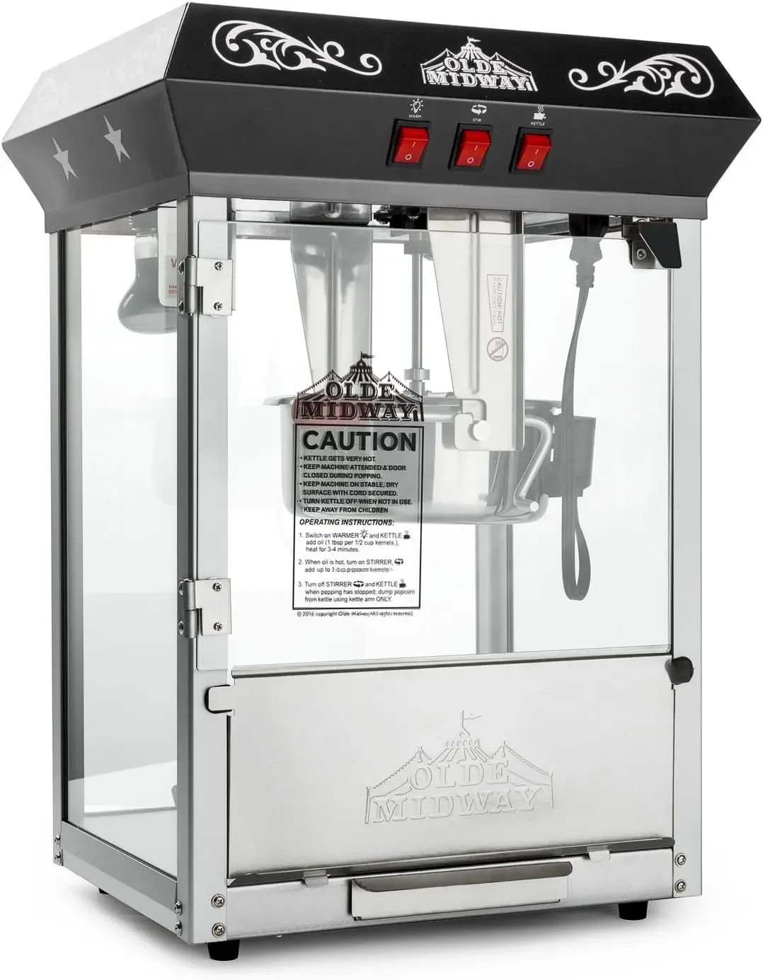 Midway Bar Style Popcorn Machine Maker Popper with 8-Ounce Kettle - Black