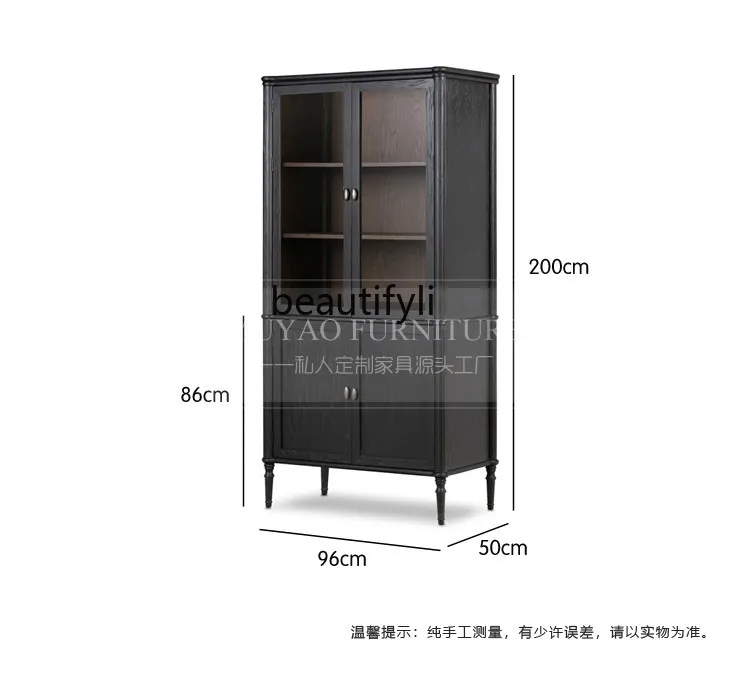 A57 American solid wood black retro glass door wine cabinet locker Nordic entrance living room decorative cabinet