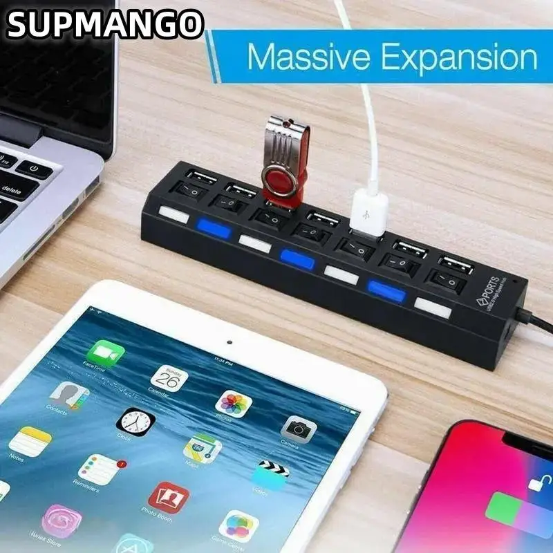 USB HUB USB Switch Hub 2.0 Adapter High Speed Multi 7 Ports Hub USB On Off Portable Splitter For Computer Laptop