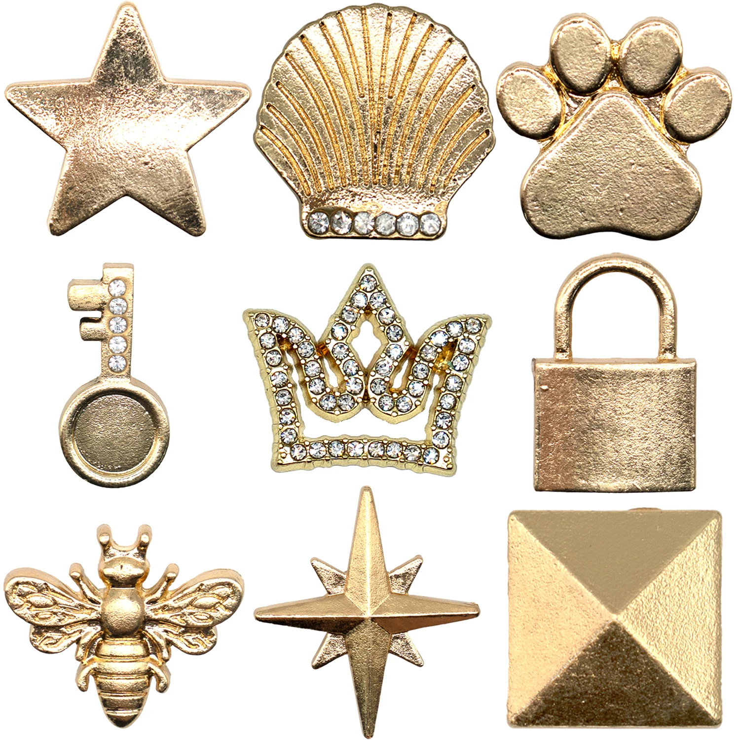 1/9pcs Golden Crown Designer Metal Shoe Charms Shell Claws Pentagonal Luxury Decorations Pins for Women Girls Shoe Accessories