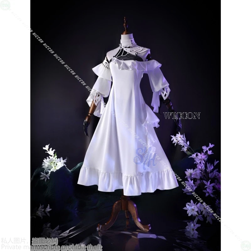 Phrolova 플로로 Wuthering Waves Cosplay Anime Costume Wuthering Waves White Elegant off-the-shoulder Long Dress Jirai Kei Halloween