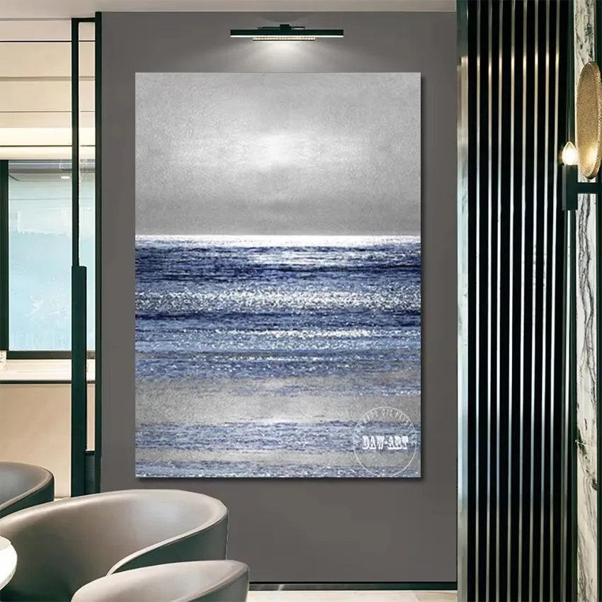 

Художественное украшение ресторана, рисунок ручной работы, пейзаж, морская текстура, живопись, современный акриловый холст, абстрактная картина, безрамная стена