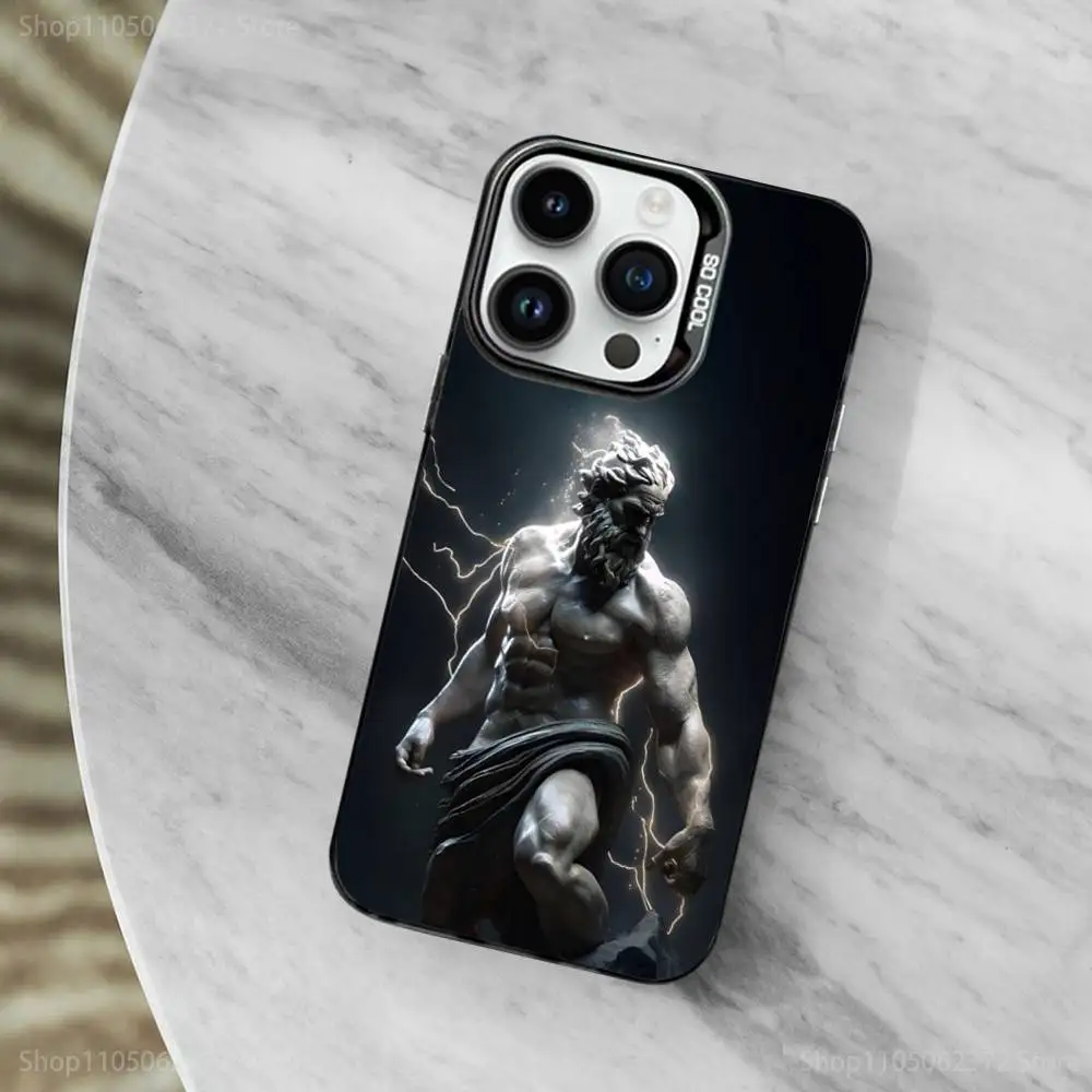 Capa de telefone da mitologia da arte grega zeus para iphone 11,12,13,16,14,15, mini, pro,xs, max preto fosco capa à prova de choque