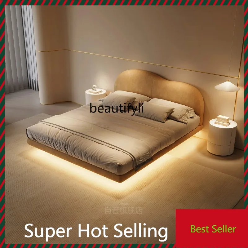 

K132 Wabi-Sabi Cloud Wave Floating Bed Fabric Simple Modern French Master Bedroom Creative