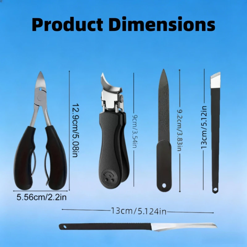 1/5 Pcs Set Stainless Steel Pedicure Manicure Tools Set Heavy‑Duty Ingrown Toenail Clippers Thick Nail Trimmer Nail File