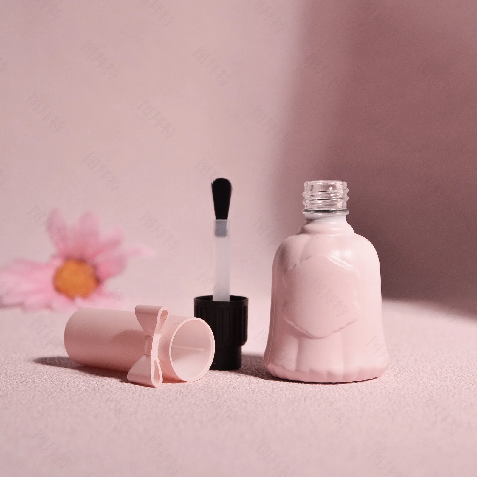 12ml Pink Nail Polish Gel Refillable Bottles with Stocked Cute Powder Cover and Butterfly Cosmetic Containers With Brush Cap