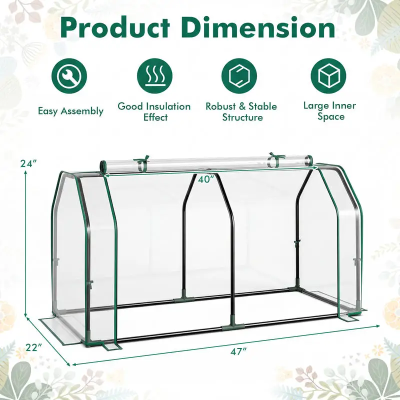 Portable Mini Greenhouse With Zippered Door, PE Cover Walk In Plant Shelter For Vegetable Herb Flower Growing, Compact Garden Hoop House For Backyard Patio, Green