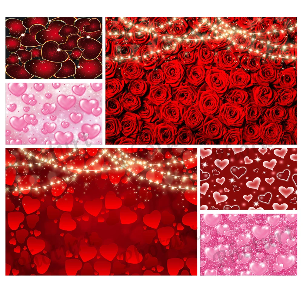 PHOTURT Valentine's Day Photography Background February 14 Red Rose Love Wedding Birthday Party Backdrop Photocall Photo Props